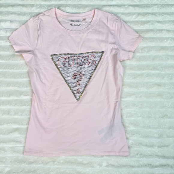 NWOT Guess  Crystal Rhinestone Logo Top Women’s XS in Powder Pink - Picture 1 of 8